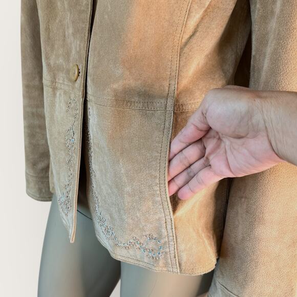 Brandon Thomas Vintage Suede Leather Button Up Jacket Western Women Size M Tan - Picture 9 of 15